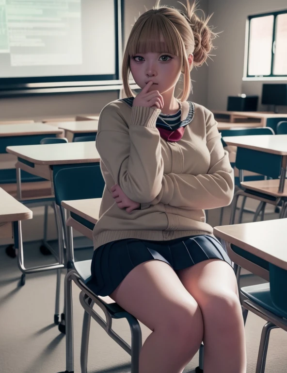 Anime girl sitting on chair with blackboard in classroom, Surrealism Female students, Surrealism Female students, Realistic , Beautiful anime school girl, Smooth anime CG art, Enchanting anime girl, Beautiful anime girl crouching, Anime Best Girl, Anime Moe Art Style, Attractive anime girl, Female student, Photorealistic Anime Girl Rendering, Standing in class