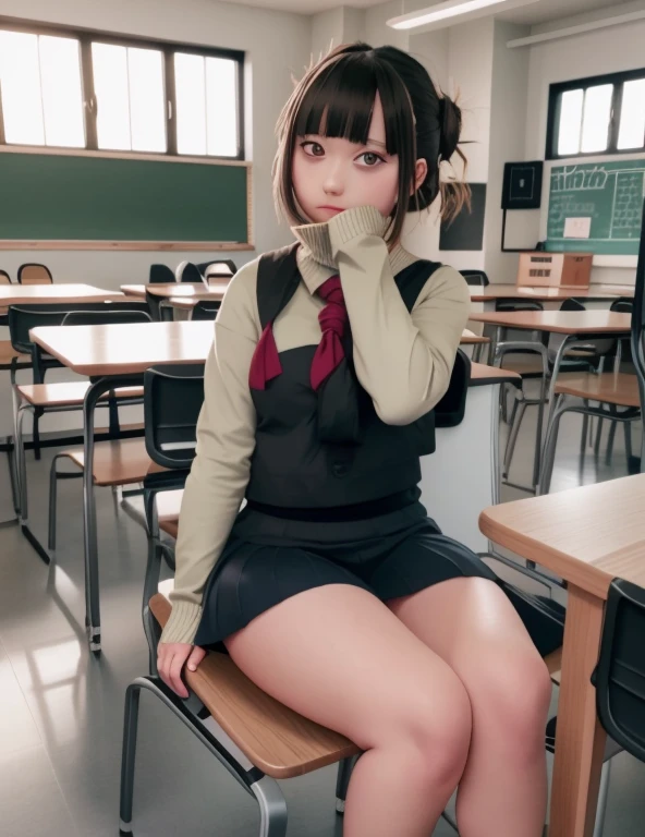 Anime girl sitting on chair with blackboard in classroom, Surrealism Female students, Surrealism Female students, Realistic , Beautiful anime school girl, Smooth anime CG art, Enchanting anime girl, Beautiful anime girl crouching, Anime Best Girl, Anime Moe Art Style, Attractive anime girl, Female student, Photorealistic Anime Girl Rendering, Standing in class