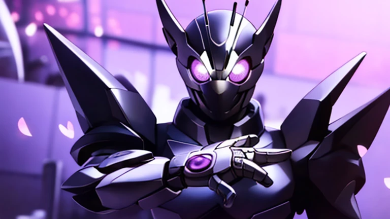 1male, kamen rider, black armor, purple hue, purple eyes, butterfly motif, black hole motif, a bit bulky, futuristic, visual novel cg style, BREAK looking at viewer, BREAK (masterpiece:1.2), best quality, high resolution, unity' 8k wallpaper, (illustration:0.8), (beautiful detailed eyes:1.6), extremely detailed face, perfect lighting, extremely detailed CG, (perfect hands, perfect anatomy)