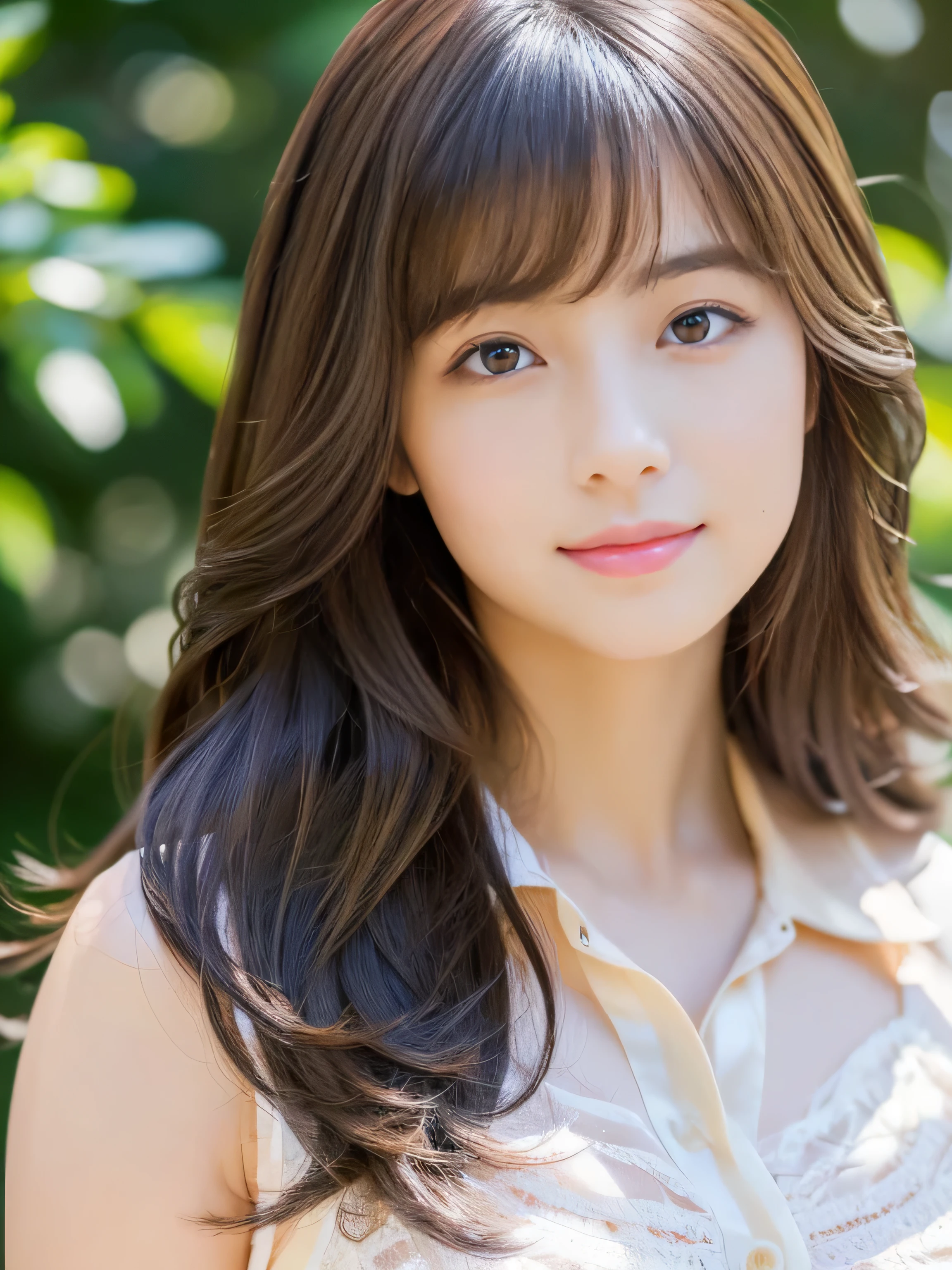 (Pure white wall background:1.8. Photo of upper body from waist up) (The most beautiful 12-year-old junior high school student in Japan) (She looks at the viewer with a very seductive expression.....) ((Her hair is incredibly straight and curled.、Very shiny、Beautiful as silk、very long, Pure brown hair with great detail, Thinning hair, And that is'rich Very detailed)) ((highest quality)), ((masterpiece)), (familiar) (Get used to it) Perfect Face (Her skin is a typical Japanese skin color......、Very detailed) (Big Breasts:1.3) (She is wearing a purple dress with lots of lace....) (She has a beautiful face and a slim figure..., Narrow eyes.) (Her bangs Well Organized) (She has perfect beautiful makeup and face Lipstick is light red A solid eyeliner) ((rich 1.4)) (Extremely detailed 8K) (Stable Diffusion Model) (Ultra-fine skin texture 1.4) (Actual, Vibrant:1.4), double eyelid Sharp focus:1.2、Beautiful woman:1.4 Dynamic Lighting (Genuine RAW photos taken by professional photographers) (Her long bangs、Well Organized) (Turn your whole body to the viewer) Professionally lit from the front (Her hair is dark brown) (Her hair is dark brown) (Her hair is dark brown) (She has a bright and cheerful look)