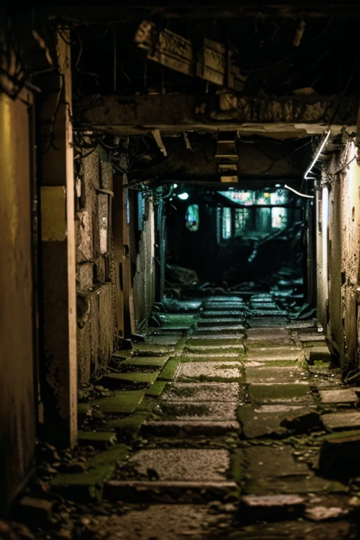 Underground street,moss,Collapse,Devastation,Inside the ruins,narrow-minded,Showa,Glasses,Women,adventure,Black and White,