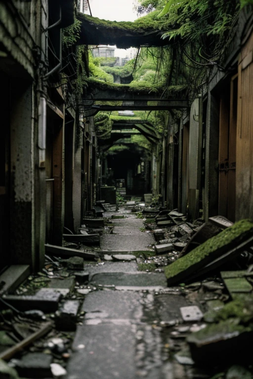 Underground street,moss,Collapse,Devastation,Inside the ruins,narrow-minded,Showa,Glasses,Women,adventure,Black and White,