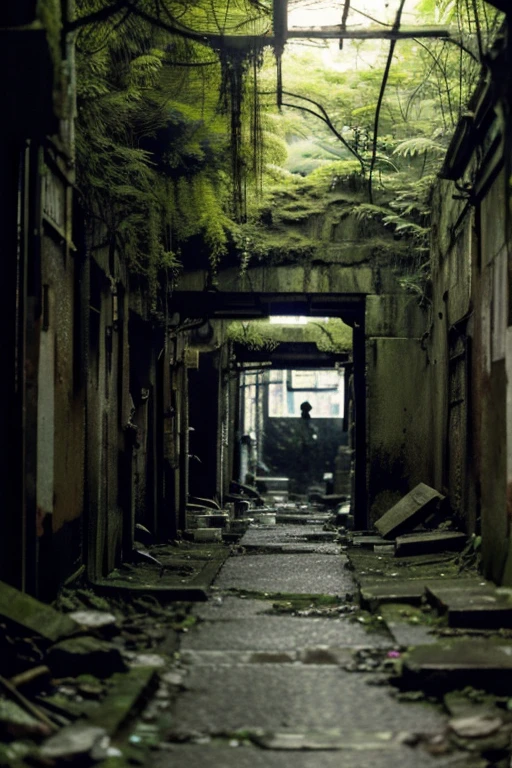 Underground street,moss,Collapse,Devastation,Inside the ruins,narrow-minded,Showa,Glasses,Women,adventure,Black and White,