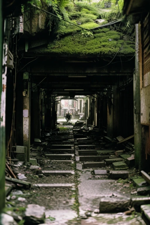 Underground street,moss,Collapse,Devastation,Inside the ruins,narrow-minded,Showa,Glasses,Women,adventure,Black and White,