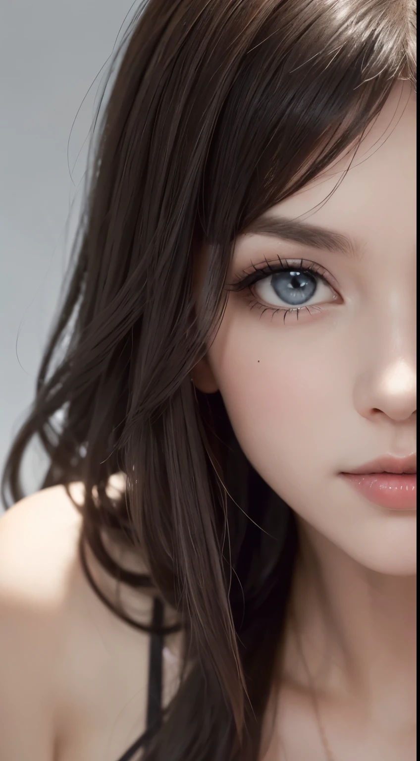 8K Ultra HD、RAWphotograph、モデルphotograph撮影、Russian Race, European laces, (masterpiece, highest quality, photoGenuineistic, High resolution, photograph: 1.3), close, focus on, Hot Model, slim, 30 years old、Small face、Shortcuts、Dark brown hair、Beautiful eyes in every detail、Genuineな肌, (Perfect body), Sexy hot face, erotic, sexual sight, slim, Sweat top, Beautiful eyes in every detail、Glossy Lips、Large Breasts、Cleavage、((Bright light、Dynamic Lighting、Genuine、超Genuine、 Genuineism、Genuineistic details、Cool Beauty、cool pose、Background gray、Plain gray background,Close up your face