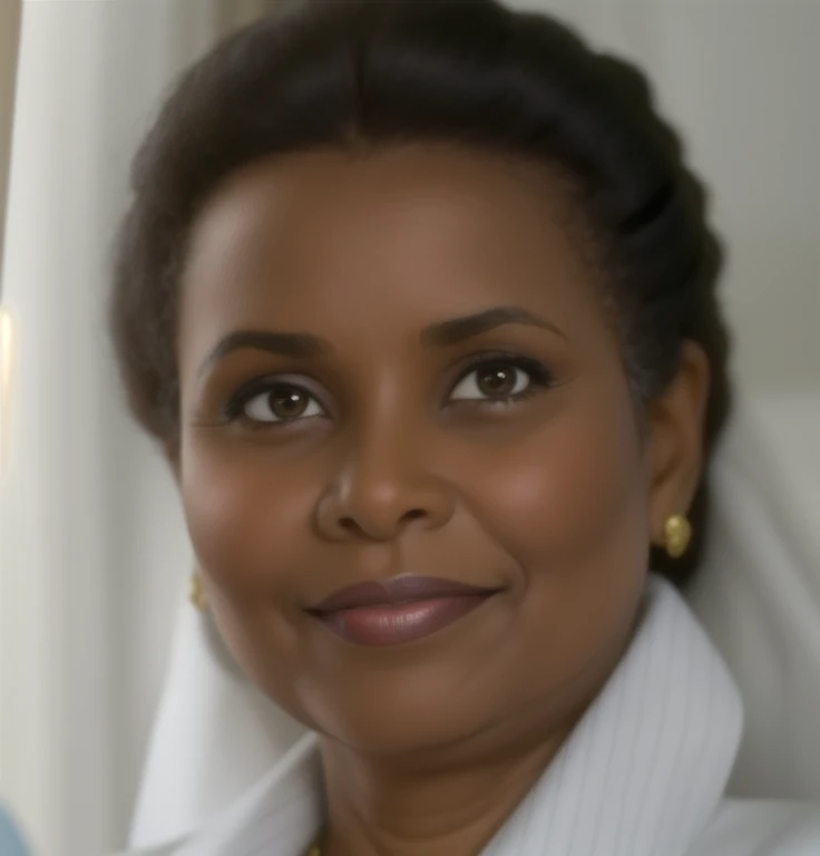 Woman,first lady of Eritrea, has dark skin, is 63 years old,she is looking straight ahead