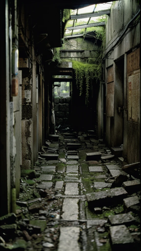 Underground street,moss,Collapse,Devastation,Inside the ruins,narrow-minded,Showa,Glasses,Women,adventure,Black and White,