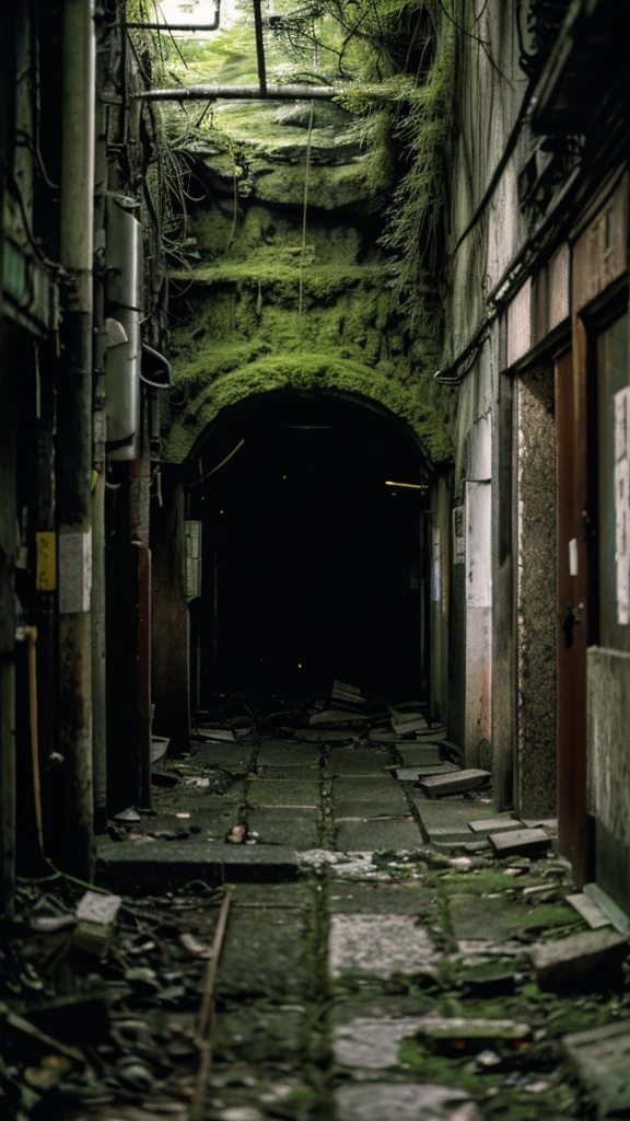 Underground street,moss,Collapse,Devastation,Inside the ruins,narrow-minded,Showa,Glasses,Women,adventure,Black and White,