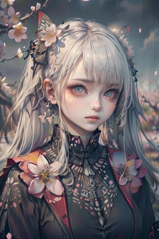 1girl,  (loli), silver hair with very long twin tails, flat chest, Beautiful eyes with fine symmetry, (Intricate details:1.2), (Highly detailed face and eyes:1.2), proportional body, (seasonal patterns, (spring blossoms:1.2), weather-inspired designs, color palettes:1.5), (beautiful butterfly:1.3), f/16, (Photorealistic: 1.4), (Highly detailed), (high resolution), (Best quality), (masterpiece)

