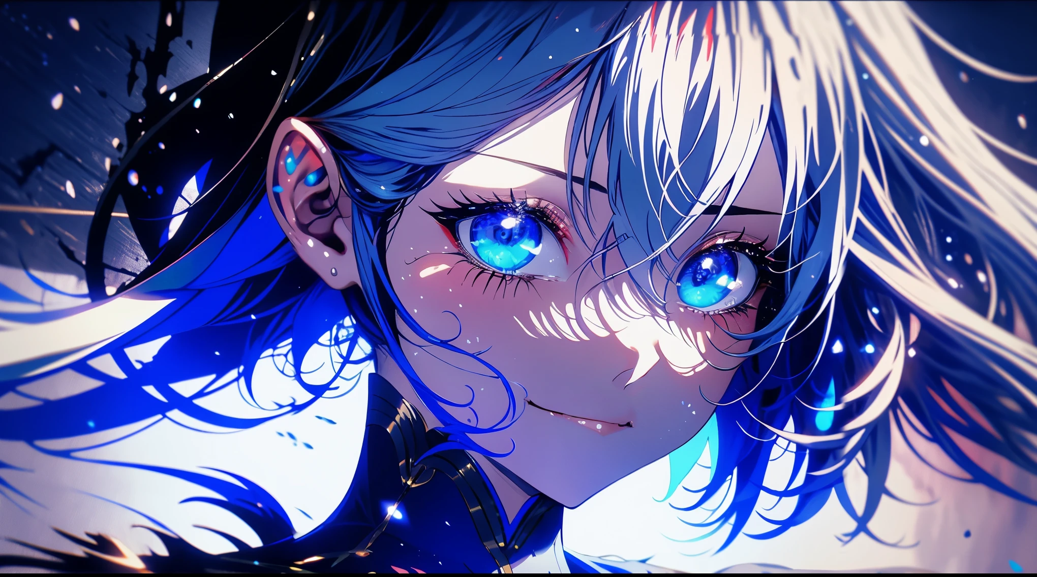 a beautiful girl with long blue hair, blue eyes, detailed facial features, elegant pose, one piece anime style, highly detailed, 8k, photorealistic, professional digital art, dramatic lighting, vivid colors, cinematic composition