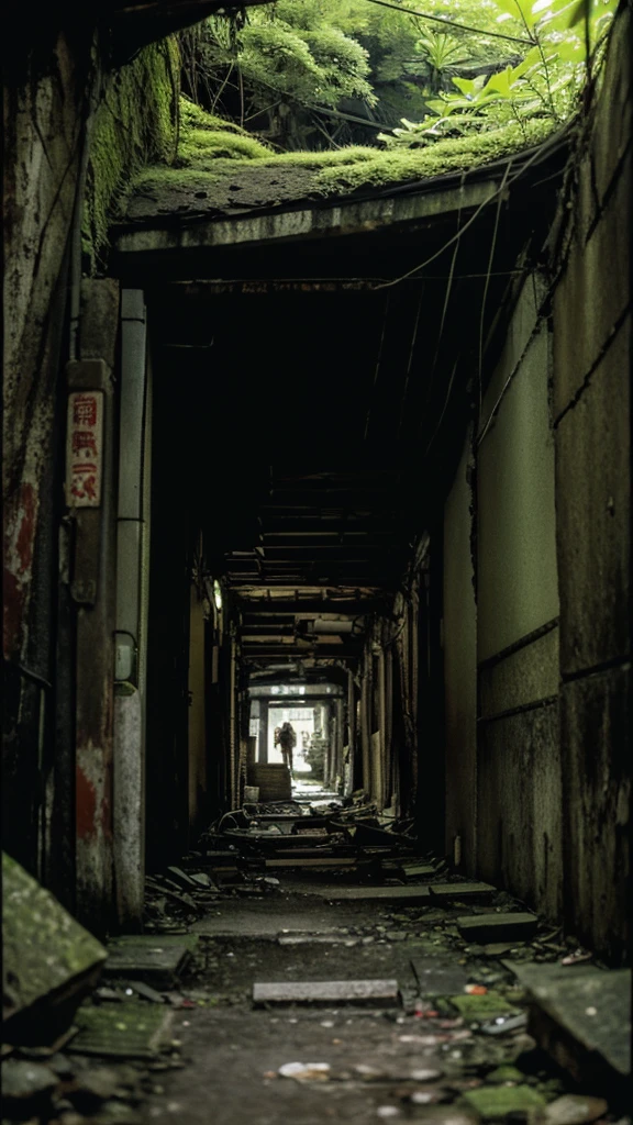 Underground street,moss,Collapse,Devastation,Inside the ruins,Showa,Glasses,Women,adventure,Black and White,