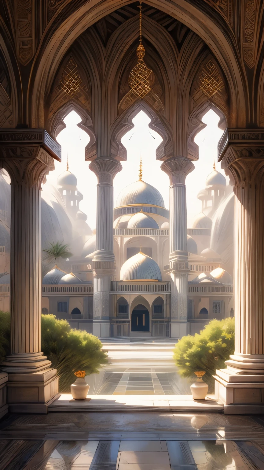 higher, imagination, (realistic), best quality, masterpiece, Realistic Detail, Depth of field, 8k, Full HD, 3d, Super resolution, arafed view of a waterfall in a Mosque with bookshelves, vast Mosque, fancy Mosque, books cave, Mosque background, an eternal Mosque, ancient Mosque, grand Mosque, magical environment, epic rivendell fantasy, an endless waterfall, background = Mosque, gothic epic library, castle Mosque