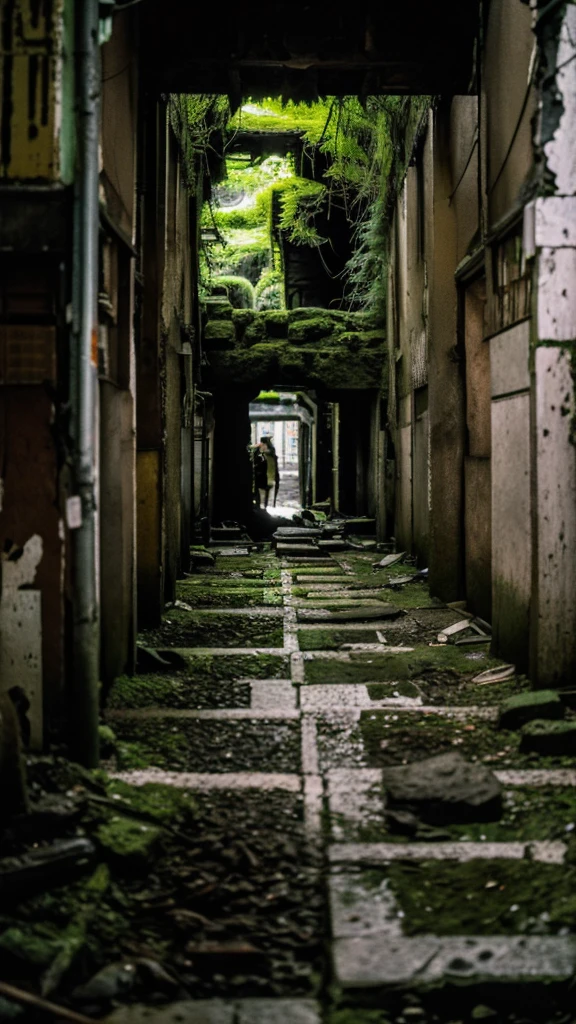 Showa,Underground street,moss,Collapse,Devastation,Inside the ruins,Glasses,Women,adventure,Black and White,