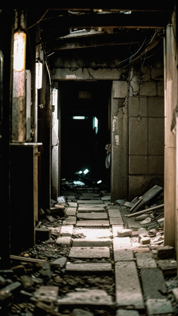 Showa,Underground street,Collapse,Devastation,Inside the ruins,Glasses,Women,adventure,Black and White,
