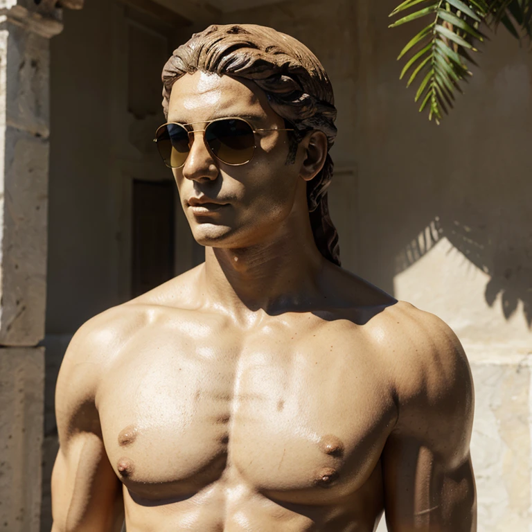 Male Bust sculpture of Greek Apollo with fashionable sunglasses wearing on her