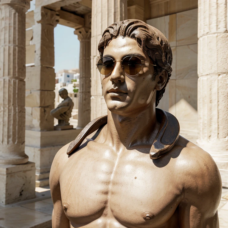 Male Bust sculpture of Greek Apollo with fashionable sunglasses wearing on her