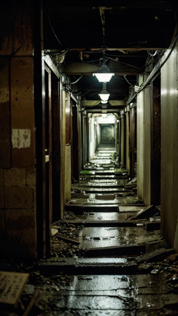 Showa,Underground street,Collapse,Devastation,Inside the ruins,Glasses,Women,adventure,Black and White,