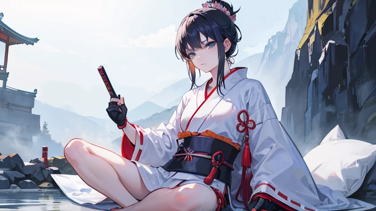 Samurai chilling while listening to music, relax, samurai, cool, Japanese anime style,