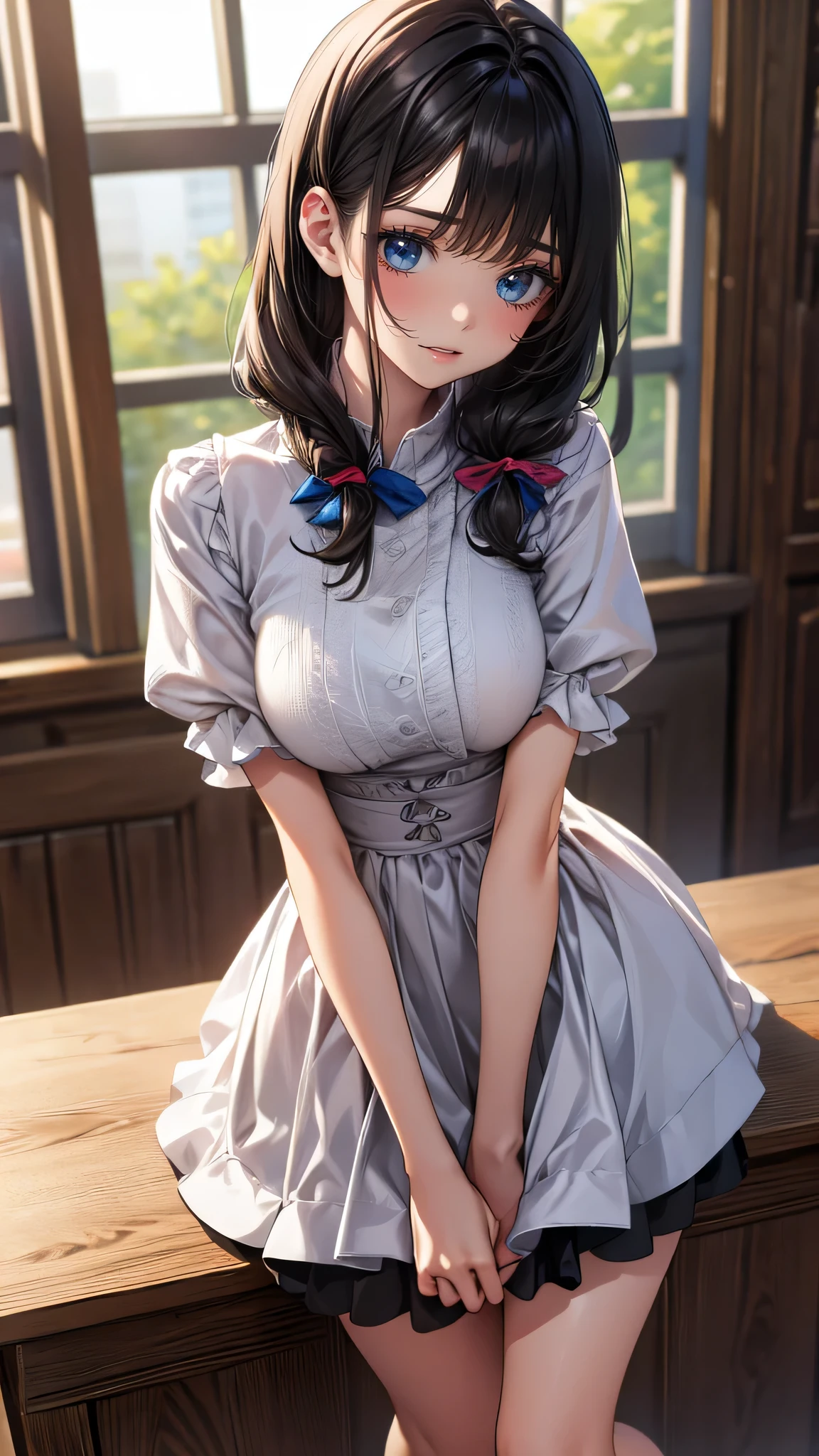 looking at viewer,high school girl,leaning forward,(random cute clothes),(random Lively pose),(Thin type),(large breasts),(random hairstyle),(Highest image quality, (8K), Ultra-realistic, Best Quality, High quality, High Definition, high quality texture, high detailing, Beautiful detailed, fine detailed, extremely details CG, Detailed texture, realistic representation of face, masterpiece, presence)