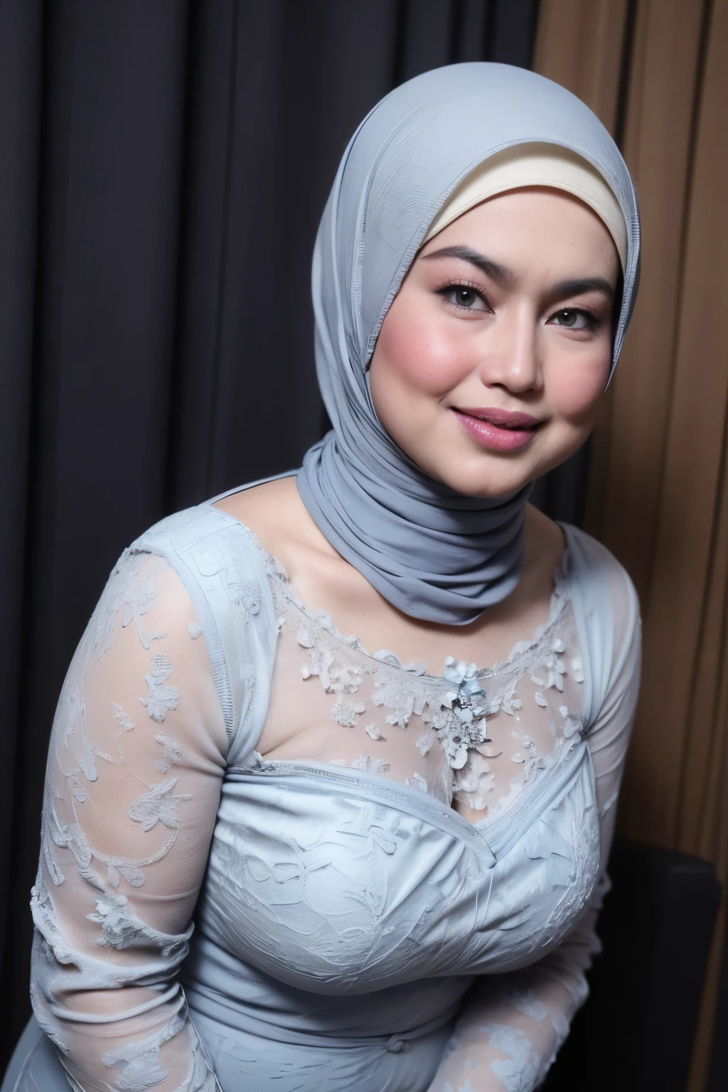 ((CHUBBY:1.4)), ((Lace)), (Happy smile), (((HIJAB MALAY GIRL))), masutepiece, High quality, UHD 32K, Realistic face, Realistic skin feeling , A Japanese Lady, 58 years old matured lady, , Very cute and baby-like face, (((FLAT CHEST))), (Night time at forest), ((look In front  at the camera and SADNESS)), (((WHITE FLUORESCENT))), (((CUTE GIRL))), ((LIGHT BLUE FLUORESCENT LIPS)), ((Floral Pattern)) little wearing strapless bra, strapless colorful bra, dark night background , black forest night, horror scary place, (from behind up) seductive pose, naked naked 