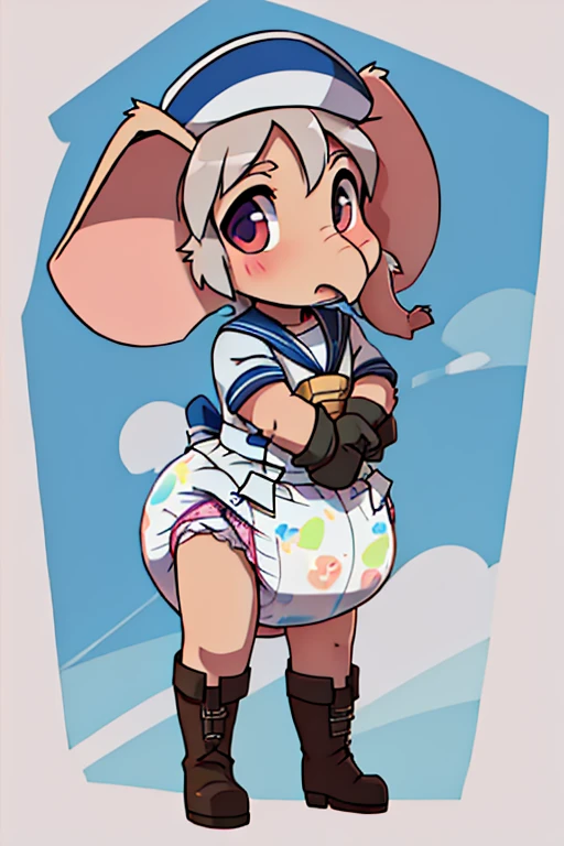 boy, elephant furry, bodyfur, sailor suit, diaper, gloves, boots
