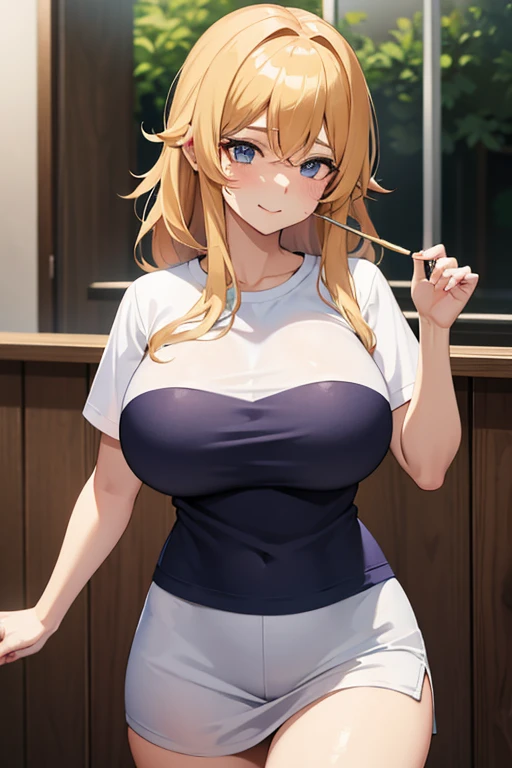 Mature Japanese Woman、short hair、ponytail、(((Light blonde:1.2)))、(((Gal)))、金髪Gal、Sunburned skin、(((big breasts:1.1)))、sexy、Red cheeks、big breastsが見える、Sweaty、living、40 years old、Mature Woman、Married Woman、wedding ring、Cleavage、garden、I can see your pants、Shorts&T-Shirts、(((nsfw)))、(((gardenでセックス)))、(((sex)))