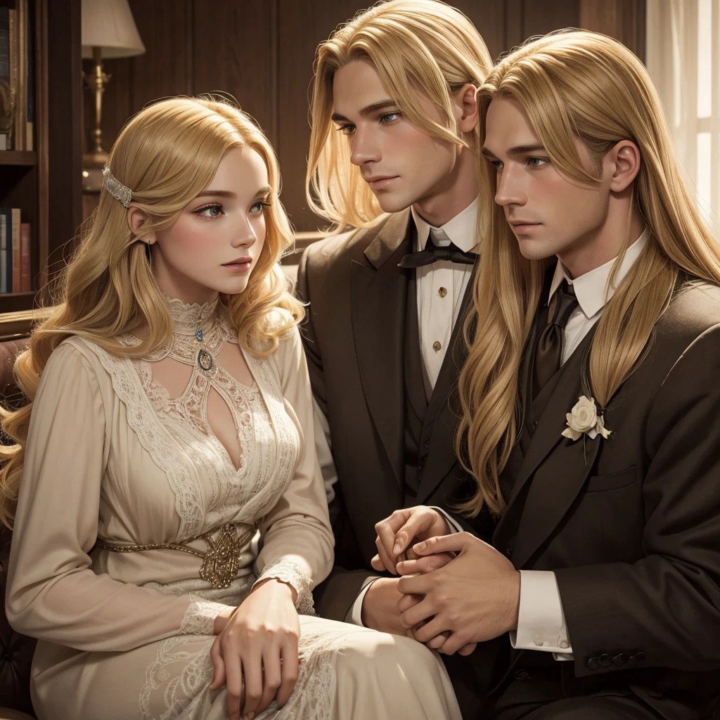 A man with blonde hair and a woman with long brown hair from the 1920s as a couple