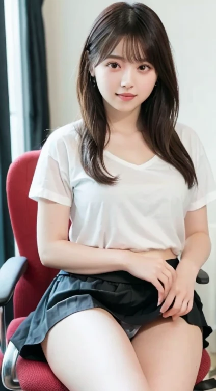 (Happy expression:1.26)、Raw photo、(((The ultimate beauty full-body photography)))、((Glowing Skin))、1 girl、2Beautiful 7 girl、Bright expression、、Tight see-through blouse、Micro Mini Skirt、View from the floor、(Cotton panties are visible under the skirt:1.8)、(Voluptuous thighs:1.6)、(Large Breasts:1.6)、Saggy breasts、Wide open chest、Deep cleavage、sitting in an office chair、Spread your legs、Wavy long hair、Messy Hair、High Ponytail、Contrapuntal Shot、((Ultra-detailed))、(Perfectly detailed face)、(Detailed hand)、Photorealistic imageasterpiece、最high quality、Ultra-detailed、Film Light、Intricate details、High resolution、Very detailed))、Detailed Background、8K、UHD、Digital SLR、Soft Light、high quality、Film Grain、Fujifilm XT3 、Shallow depth of field、Natural soft light、Her face is totally like Nishino Nanase