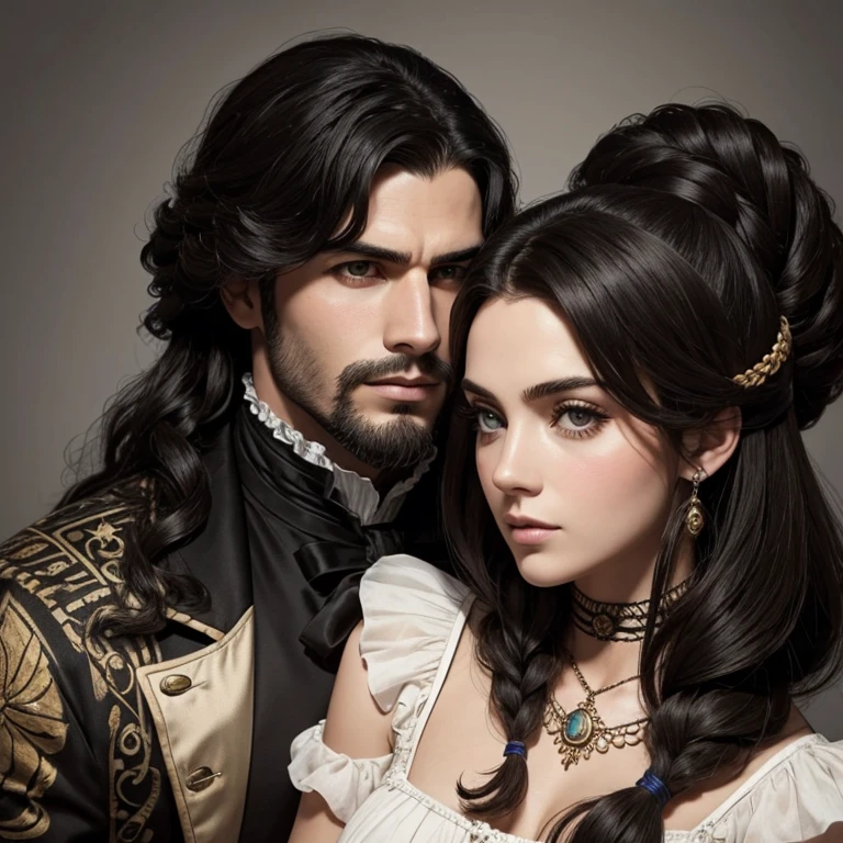 Un hombre de cabello rubo y una mujer de cabello rubio largo de los 1820 como pareja