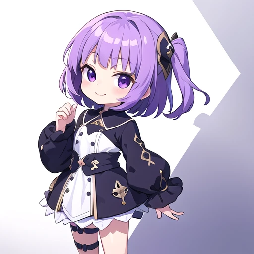 One girl, (Little:1.2), smile, Mouth closed, Dynamic Angle, Are standing, Medium Short Hair、Purple Hair、