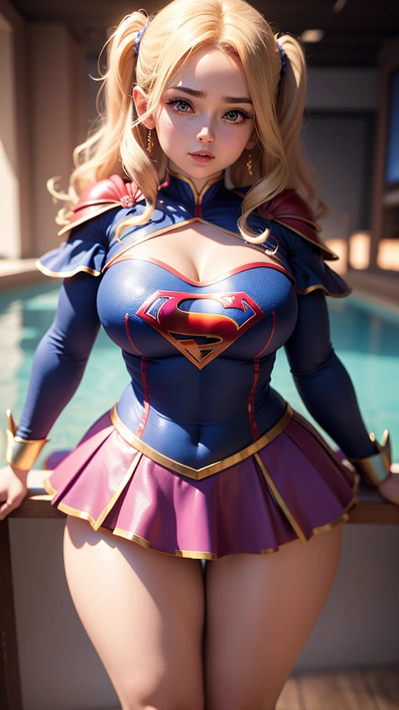 Mulher fofinha, corpo fofo, seios grandes, vestido fantasia de Supergirl,ultra realista, anime 3D(chubby:1.2)