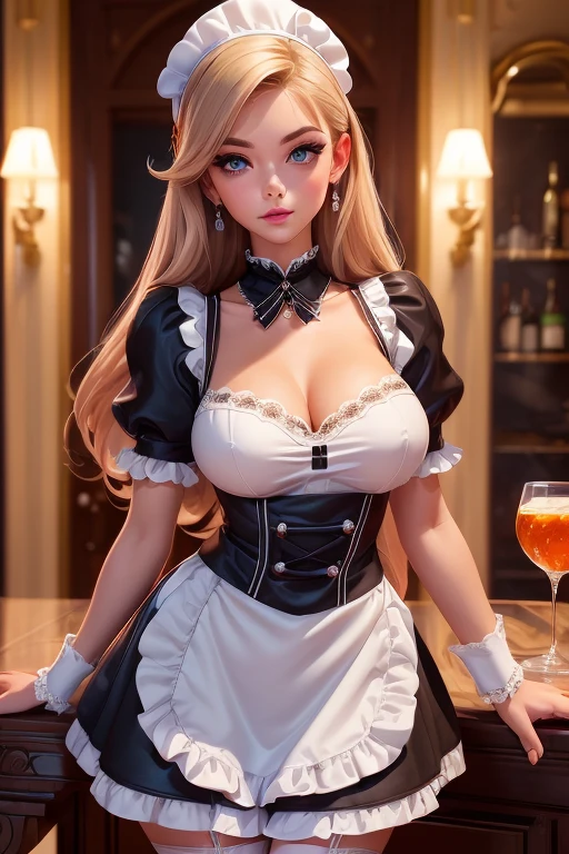 femme, adulte, Seulement, maigre, longs cheveux COLORED, les yeux COLORED, haut noir de femme MAID DENTELLE,  pose sexy, (chef-d&#39;artwork), (high quality), (best quality), (detailed), HD, Perfect lighting, detailed face, detailed body, maid LINGERIE, 