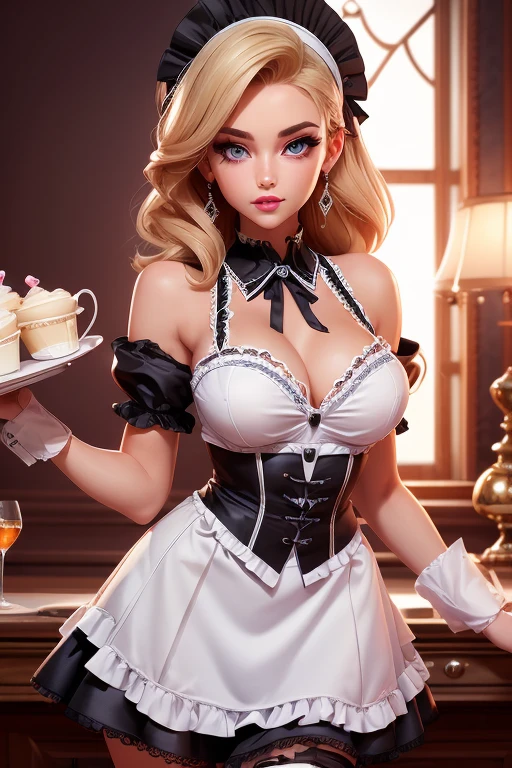 femme, adulte, Seulement, maigre, longs cheveux COLORED, les yeux COLORED, haut noir de femme MAID DENTELLE,  pose sexy, (chef-d&#39;artwork), (high quality), (best quality), (detailed), HD, Perfect lighting, detailed face, detailed body, maid LINGERIE, 