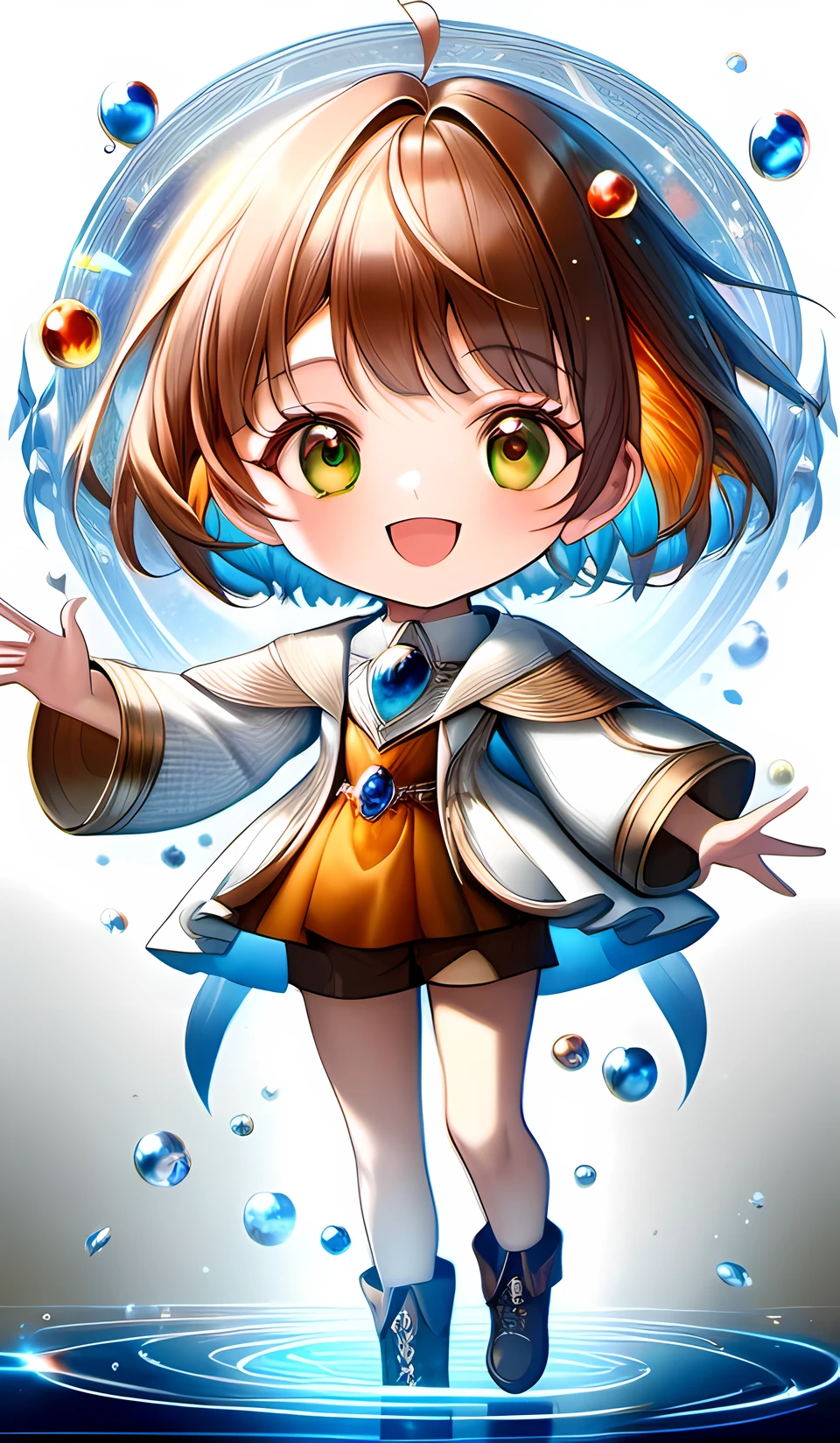 one girl, playing with nymphs around stream, , brown short hair, shining amber eyes, joyful, innocent, full body, illusory, fantasy, DonMSp3ctr4lXL, DonM3lv3nM4g1cXL, ((portrait)) ((masterpiece, best quality, ultra-detailed, an extremely delicate and beautiful)), ((photorealism, hyperrealism)), ((extremely detailed CG unity 8k wallpaper)), ((award winning, ccurate, UHD, textured skin, chromatic aberration, perfect anatomy, golden ratio)), (exquisite attention to detail), ((perfect_composition, perfect_design, perfect_layout, perfect_detail, ultra_detailed)), ((aesthetic harmony)), ((aesthetic style))