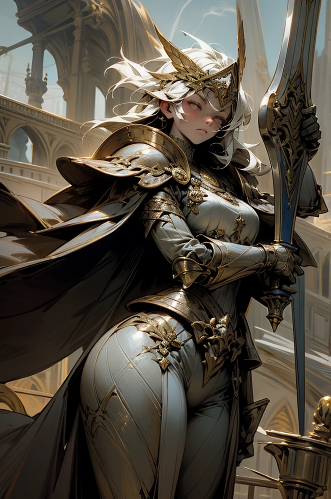 Golden-white mech,Roses from,Sword weapons