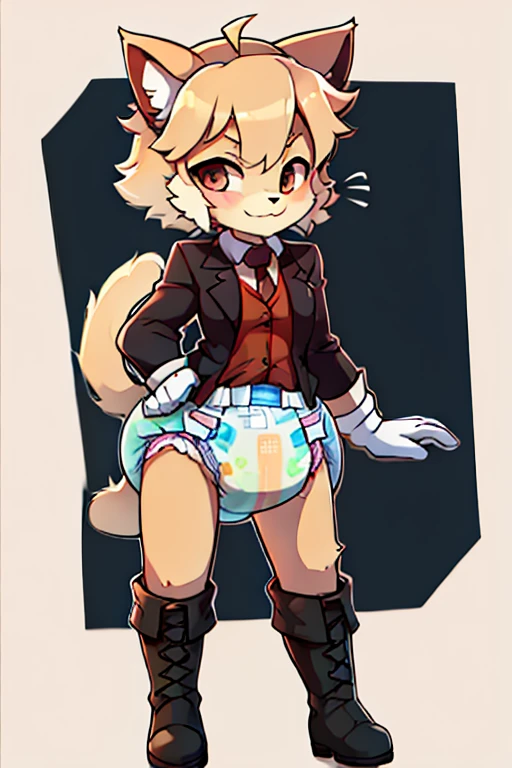 boy, cat, furry, bodyfur, blazer, diaper, gloves, boots