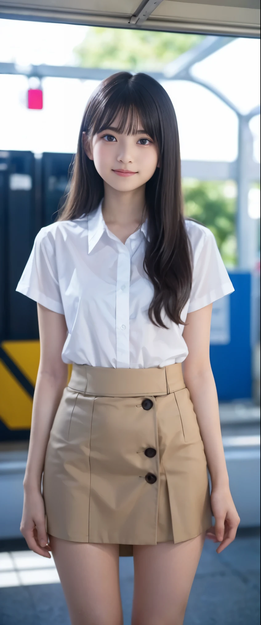 (masterpiece, highest quality:1.2), 8k, 12才のFull nudityの女の子, 85mm,Official AR RAW Photos, スーパースリムなスレンダーbeautiful girl, skirt、上Half BodyHalf BodyFull nudity、He pulled up his sleeveless white shirt.、Show off your breasts、beautiful medium-sized breasts、Show me your ears、Naked girls photoshoot、Full nudity, Cute face, close, Half Body, It was a race, Gardenia, beautiful girl, , Thighs, Short sleeve, Station platform、 Looking at the audience, No makeup, (Big smile), Film Grain, chromatic aberration, Sharp focus, Face Light, Bright lighting, 10 generations, Detailed face, Background Blur, (Dark red tie:1.1)、(((((( girl with her shirt tucked up))))))、((((((12才のFull nudity女子高生)))))、Tight waist、Embarrassing pose、Shy and nervous girl、 Sad face