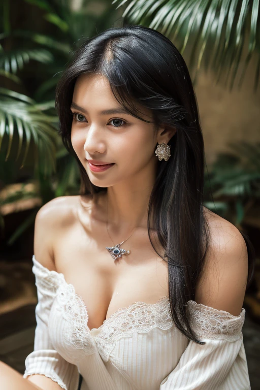 Highly detailed CG Unity 8k wallpaper, highest quality, masterpiece, (Realistic, photorealistic:1.4), ultra high res, (A beautiful_girls, 1_Indonesian_girls face, huge_breasts, black_hair, verry leavage, Polem, large_breasts, long_hair, blue_eyes, navel, 1girl, solo, black_hair, flower, long_hair, realistic, hair_flower, hair_ornament, cleavage, upper_body, breasts, lips, tank_top, giant_breasts, long_hair, low_cleavage, earrings, black_eyes, 2 Indonesian_girl_face, huge breasts, black_hair, solo, vblack_hair, long_hair, realistic, road, black_hair, tree, long_hair, looking_at_viewer, street, outdoors, solo, realistic, crosswalk, long_sleeves, day, smile, necklace, bracelet, long_hair, brown_hair, black_nails, nail_polishoop,torn_pants, realistic, short_sleeves, lips, upper_body, breasts, verry_low_cleavage, off_shoulder, bare_shoulders, large_breasts, long_hair, sweat, smile, sitting, collarbone, indoors, closed_mouth, bangs, plant, covered_navel, lips, bare_shoulders, parted_lips, vertical stripes), topless, dark nipples, dark aerolas, wet skin, silky body, silky skin, Inside a room , medium shot, Perfect feminine figure, Fascinating milf, Amazing beautiful face, bewitching Goddess, parted lips, glossy sweaty skin, cinematic composition, professional moody lighting and shading, (extremely detailed eyes and face, eyes with beautiful details, insanely detailed beautiful realistic skin texture), (correct body balance, accurate hands, accurate eyes)
