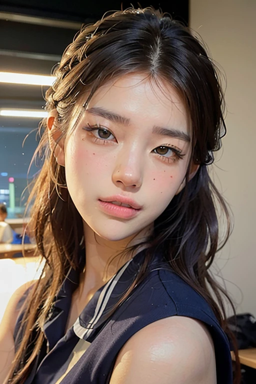 office uniform, Great lighting, Cinema Lighting, (Bustling Korean Town),
((SFW)), (highest quality, masterpiece:1.4), Absurd, Ultra-high-definition CG, 8k, High resolution, Beautiful Face, Detailed face, One girl, alone ,Braiding, Toned Up, Shiny skin, Tilt your head, still, bloom, Particles of light, Depth of written boundary,