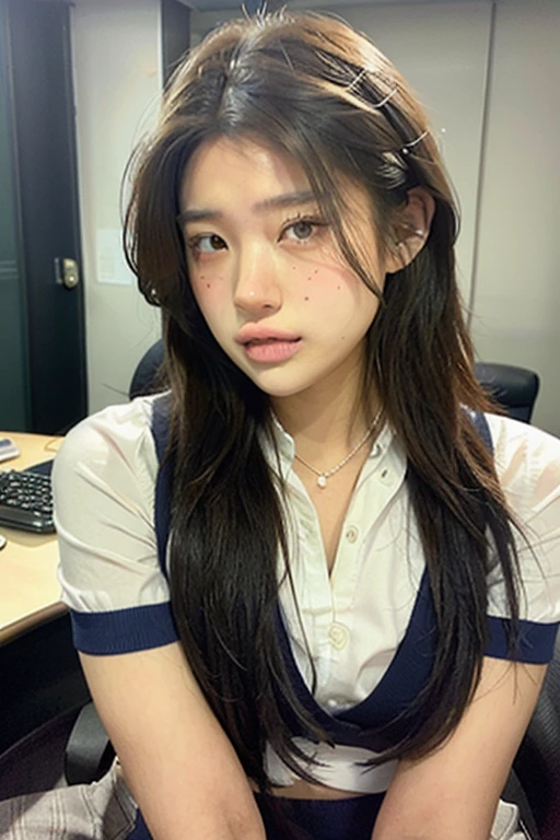 office uniform, Great lighting, Cinema Lighting, (Bustling Korean Town),
((SFW)), (highest quality, masterpiece:1.4), Absurd, Ultra-high-definition CG, 8k, High resolution, Beautiful Face, Detailed face, One girl, alone ,Braiding, Toned Up, Shiny skin, Tilt your head, still, bloom, Particles of light, Depth of written boundary,