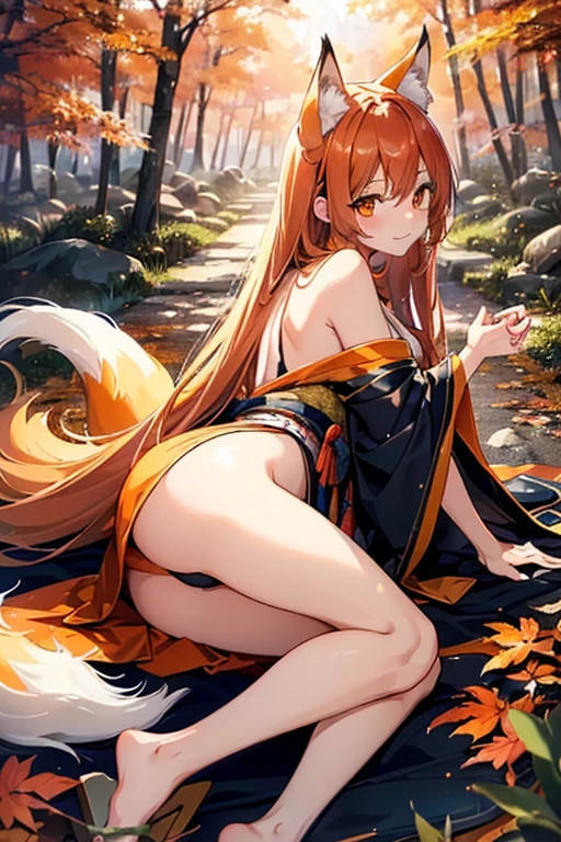 Two-shot photo of a girl and a fox,(Fantasia,Kitsune Yokai Four-Tailed Heavenly Fox,),(Girl and Fox Yokai: The Tale of the Four-Tailed Heavenly Fox),
(With a girl bent down deep in the forest and looking up,Fox Yokai Two-shot movie of a fox protecting a girl's back Poster of the four-tailed heavenly fox),
(natural soft light.)(Sunlight,),(Sunlight,),(Professional Lighting.),
(glossy light brown and orange two-tone color,,Wave Shortcut Hair,disheveled hair,),japanese kimono,Geta,Cute round face red lipstick,A cute smile that makes the viewer happy,
autumn forest,Strong wind soaring over dead leaves
Digital Illustration,
(Photorealsitic:1.3),(Raw photo.),
(masutepiece,top-quality,Ultra-high resolution output image,)
(The 8k quality,),(Image Mode Ultra HD,),(Image Mode Ultra HD,),(SeaArt 2.1:1.3,),Japan Anime Fantasy,