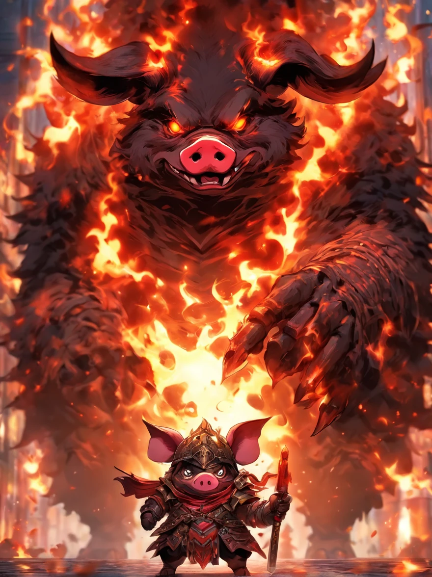 Pig Demon,Pig and dog monsters,Fettigkeit,dressed in armor,Mit einer langen Axt in der Hand