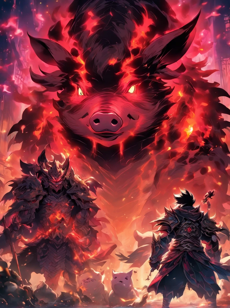 Pig Demon,Pig and dog monsters,Fettigkeit,dressed in armor,Mit einer langen Axt in der Hand
