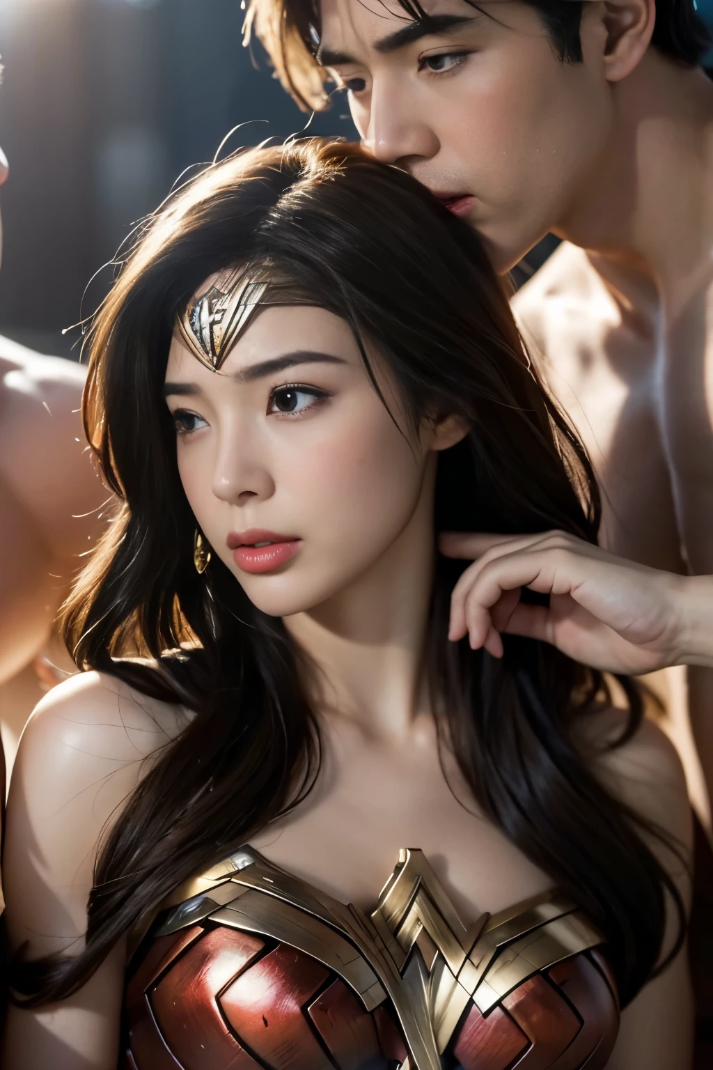 私はWonder Womanです、完璧なWonder Womanの衣装,Kneel,Men lick my face with their tongues,The guys lick my head with their tongues,Men lick my hair with their tongues,My body is licked by men,sleeping face, Close ~ eyes,Open your mouth,Tired face,Face of Suffering,sleeping face,Struggling with men,Fight with the men,Surrounded by men,,caught between men,Being held back by men,Entanglement with males, Attacked by men,Brown Hair, masterpiece、beautiful girl、fine 目、puffy eyes、highest quality, 超High resolution, (reality: 1.4), Cinema Lighting,so beautiful、Beautiful Skin、(超reality的な)、(High resolution)、(8k)、(Very detailed)、(beautiful and fine 目)、(Very detailed)、 Detailed face、slanted bangeshi hair、Brown Hair、20-year-old、Wonder Womanのコスプレ,Wonder Woman