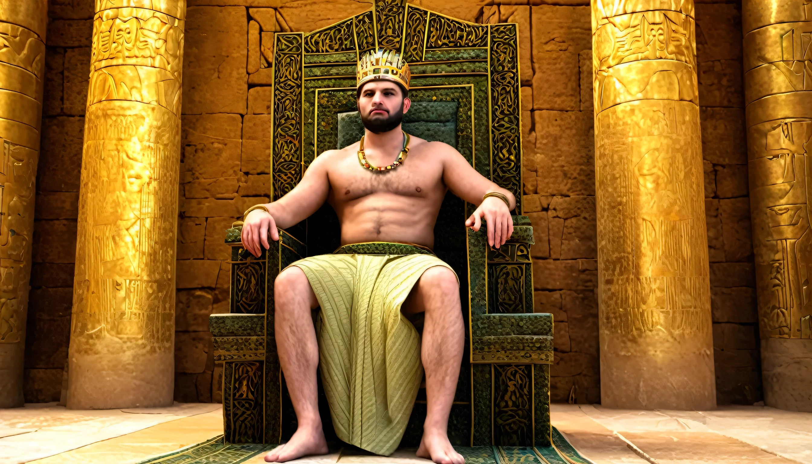 Babylonian king sitting on throne inside his palace