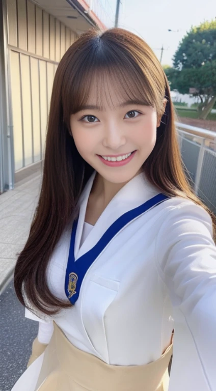 ((top-quality、4K、masterpiece:1.3))、Beautiful Women in Perfect Figure:1.4、(abdominals、Developed hand muscles:1.2)、dark brown hair、a sailor suit、knee high、Classroom、Highly detailed facial and skin texture、A detailed eye、二重まぶた、Talking on a cell phone、a smile、huge tit、