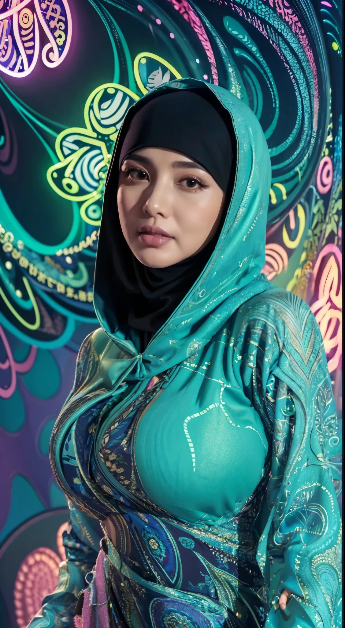 50 years Old, Hijab Indonesian mature woman, Big Tits : 66.9, Gamis, Breast out from her clothes : 1.9, at doctor office, Dark light, at Nighttime