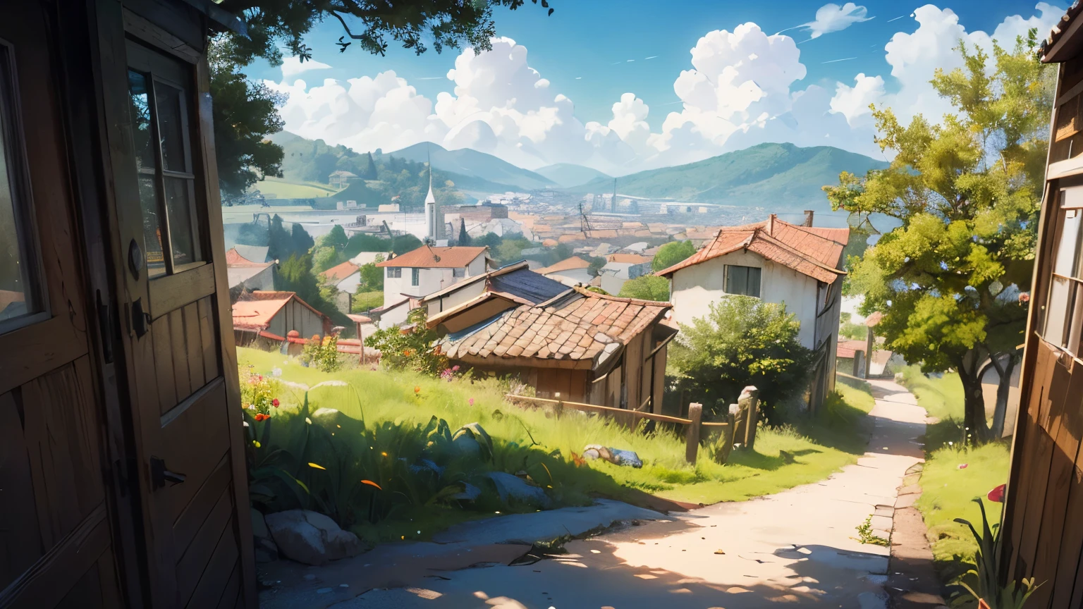 Cidade pacata, calm and rustic, with trees,
vista de uma janela no alto ((melhor qualidade)), ((obra de arte)), (detalhado), (paisagem vista de cima)