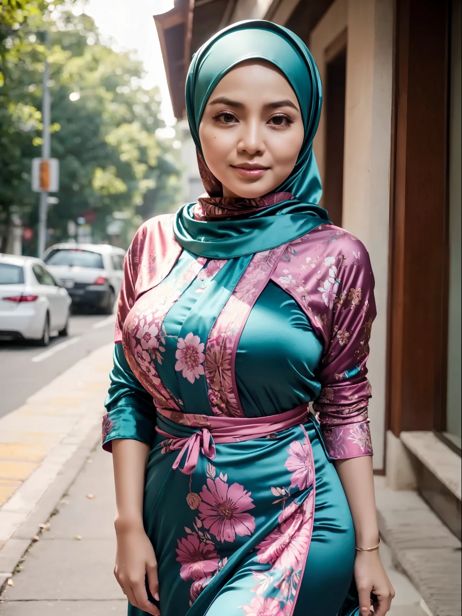 50 years Old, Hijab Indonesian mature woman, Big Tits : 66.9, Gamis, Breast out from her clothes : 1.9, at doctor office, Dark light, at Nighttime