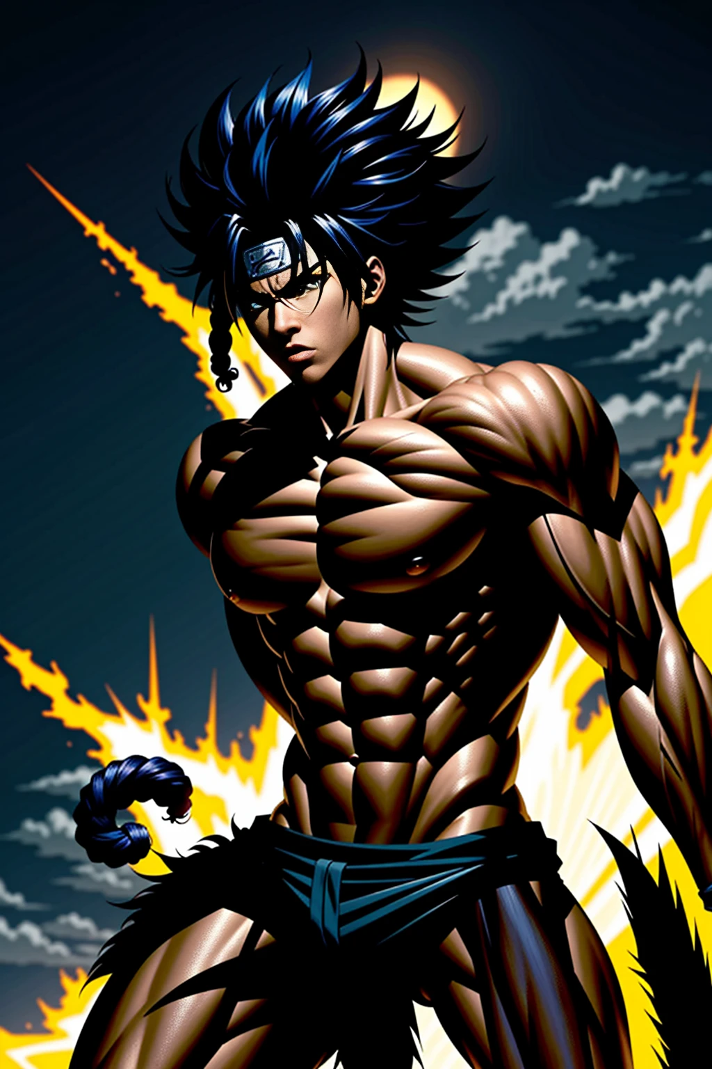 African American version of Naruto Uzumaki fused with the African American version of Yusuke Urameshi fused with the African American version of Asta from the Black Clover Anime series in the Yu Yu Hakusho Anime Art Style In the vibrant and dynamic world of anime, two iconic figures from distinct universes collide to create an unforgettable fusion. The African American version of Afro Violence Jack from the Violence Jack Universe and the African American version of Afro Kenshiro from the Post-Timeskip Arc of Hokuto No Ken Universe merge into one powerful being. In the Hokuto No Ken Anime, Movie, and Manga Art Style, this fusion comes to life, depicting the embodiment of strength and resilience. His powerful physique demonstrates the perfect amalgamation of both Afro Violence Jack and Afro Kenshiro. Every muscle is defined and tone
